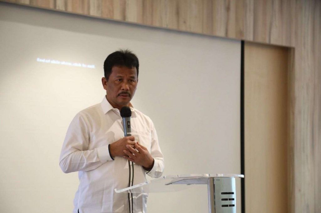 Kepala BP Batam, Muhammad Rudi saat menyampaikan Badan Usaha BP Batam Paparkan Capaian 2021 dan Target 2022. (hms)